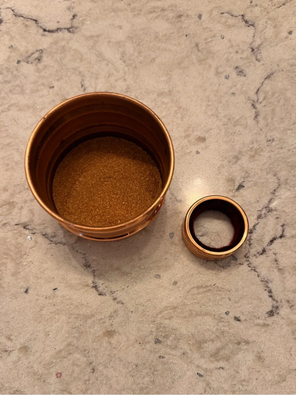 Copper Wine bottle coaster and drip ring set